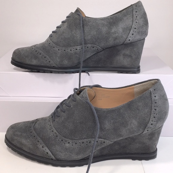 Ellen Tracy Active Tobin Suede WingTip Oxford Wedge Lace-up Shoe - Picture 2 of 8